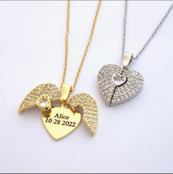 Personalized Angel Wing Hidden Heart Necklace