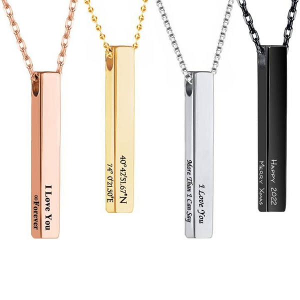 Engraved Bar Pendant Necklace